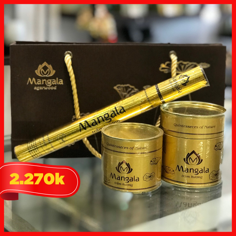 Giỏ quà tặng tết cao cấp Mangala Vàng gồm:Set quà Tết Trầm Hương Mangala gồm: Nụ Trầm Hương viên lớn, viên nhỏ và Trầm hương không tăm đáp ứng được các tiêu chí: mẫu mã bao bì sang trọng, giá cả hợp lý - Liên hệ: 0901 126119