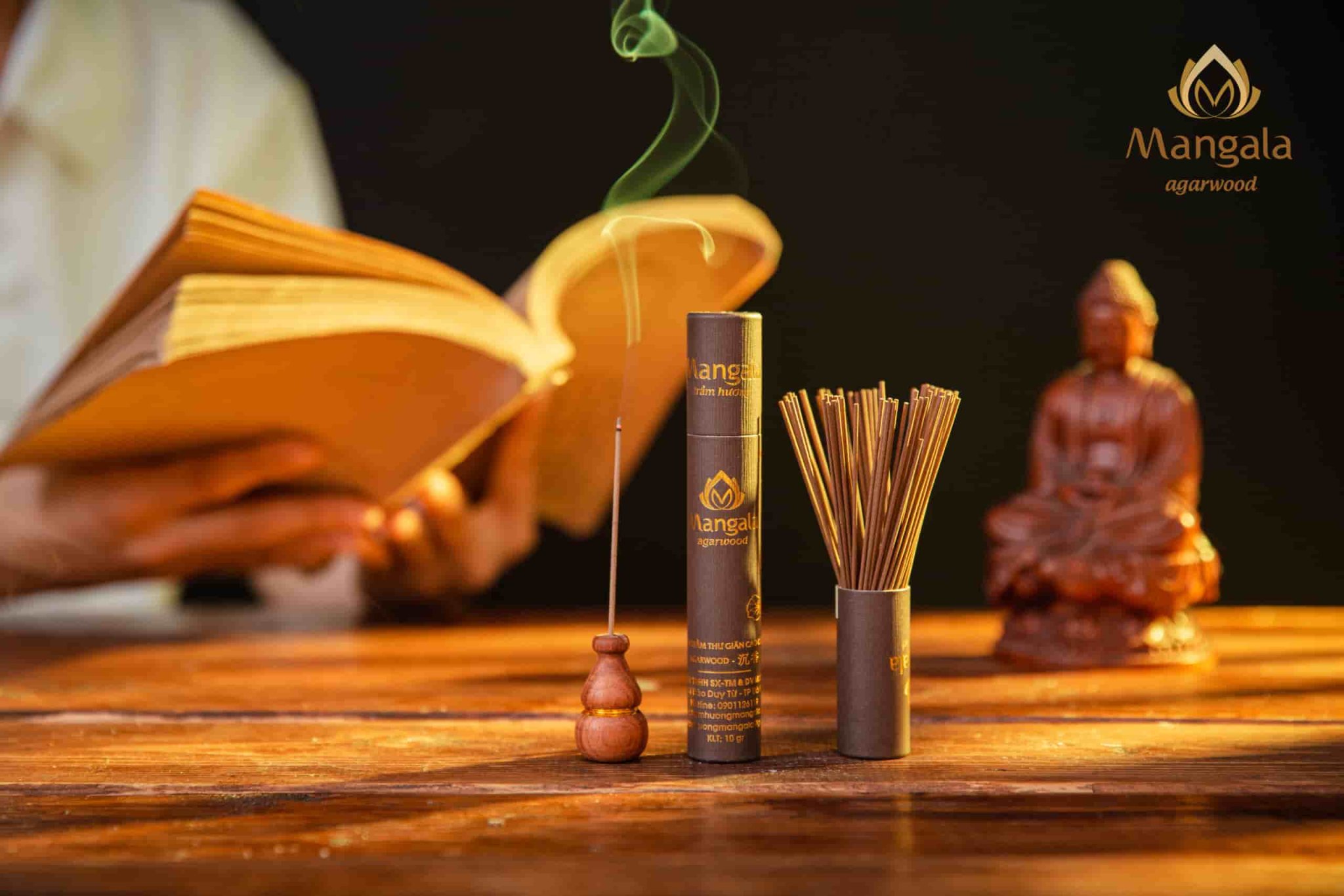 Tim trầm thư giãn cao cấp mangala ống nâu ngắn với hương thơm dịu ngọt, sang trọng.