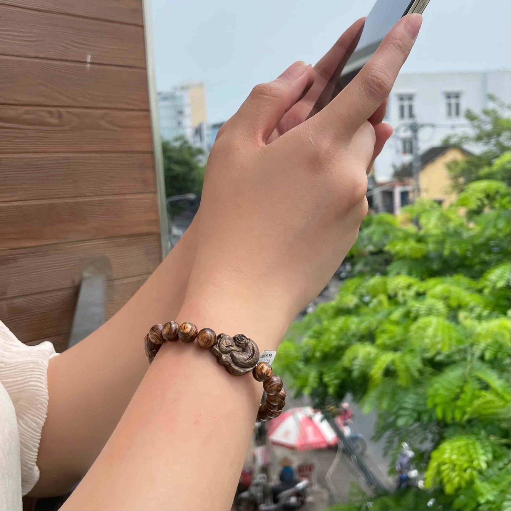 Vòng Tay Phúc Linh Sánh Quằn 8ly Phối Charm Sánh Hồ Ly