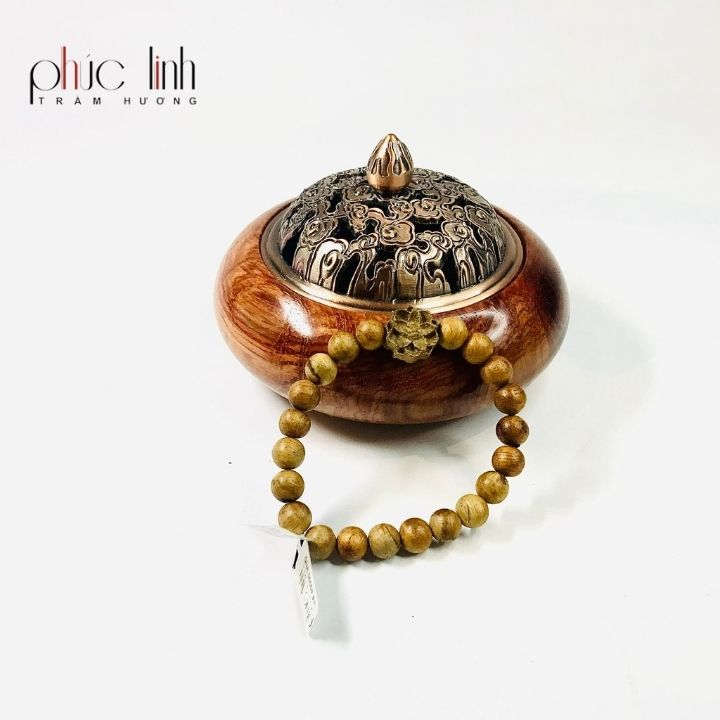 Vòng Tay Phúc Linh Indo Quằn Phối Charm Trầm Hoa Sen 8ly