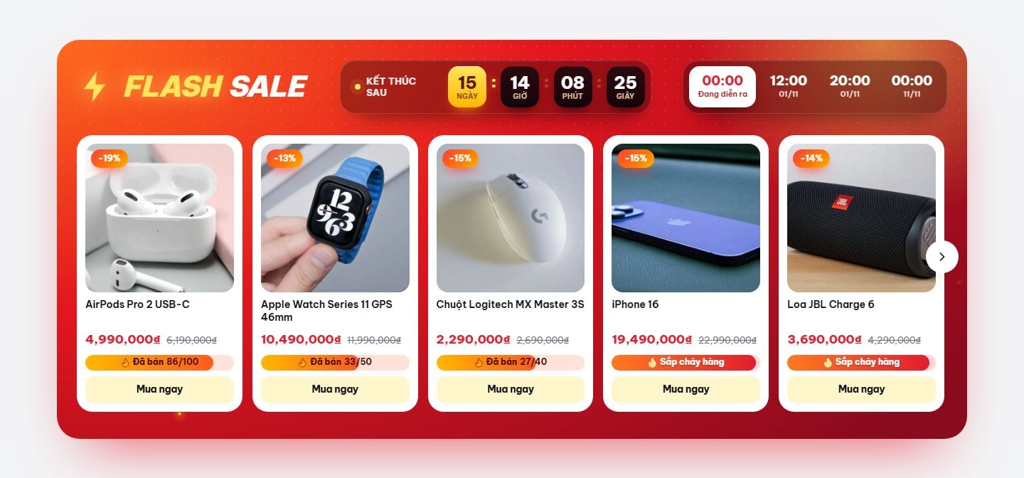 Flash sale đếm ngược Tech Store