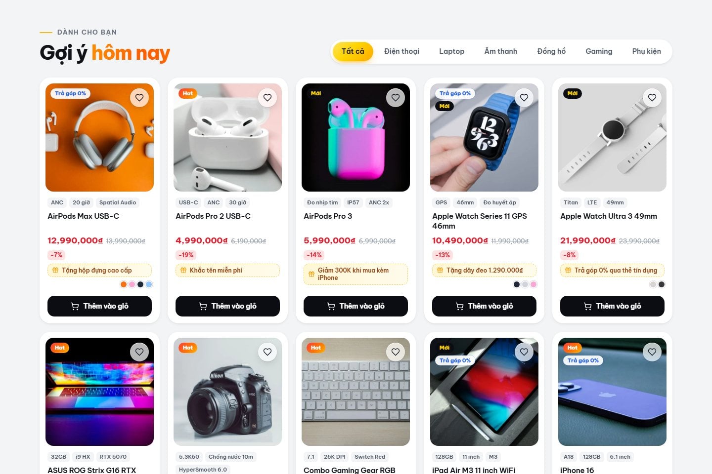 Tab sản phẩm gợi ý hôm nay